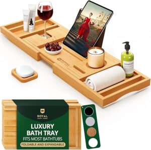 ROYAL CRAFT WOOD Bathtub Tray Caddy for Tub, Bamboo Bath Shelf, Premium Foldable Wood Bath Table